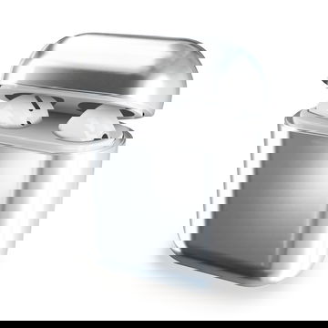 subtel Case Cover for AirPods 1, AirPods 2 Cases - Shockproof Protective Plastic Hard Shell Charging Case Skin w/ Sync Button & LED Cutout - Silver / Chrome