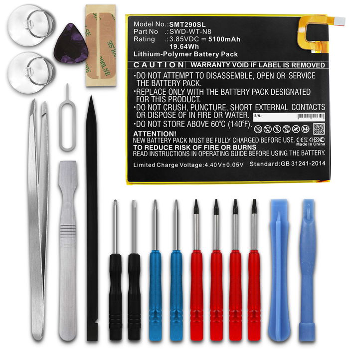 subtel Replacement Tablet Battery for Samsung Galaxy Tab A 8.0 2019 (SM-T290 / SM-T295) + 17-Tool Tablet Repair Kit - SWD-WT-N8 5100mAh
