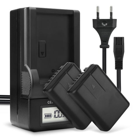 2x Battery for Panasonic HC-V110; HC-V110G; HC-V110GK; HC-V110K; HC-V110P (850mAh, 3.7V) + Charger from CELLONIC