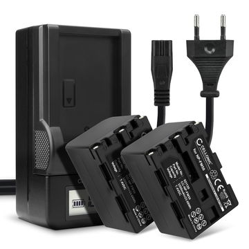 2x NP-FM50 NP-FM30 NP-FM70 NP-QM91 NP-QM71 Camera Battery + Charger Set for Sony HVR-A1 HDR-SR1 HDR-HC1 GV-D1000 DCR-TRV38 -TRV20 -TRV330 -TRV285 -TRV340 -TRV345 -TRV351 -TRV355 3200mAh Replacement Battery LCD Smart Charger