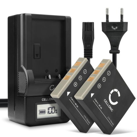 2x Battery for Pentax Optio E85, M85 D-LI95 (700mAh, 3.7V) + Charger from CELLONIC