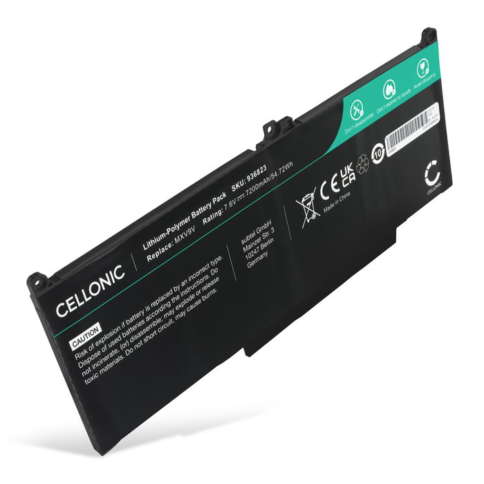 Battery for Dell Latitude 14 7400, 13 5300, 13 5310, 13 7300, MXV9V, N2K62, 5VC2M 7.6V 7200mAh from CELLONIC