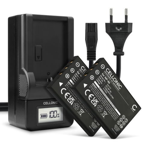 2x Battery for Rollei dk3000; Movieline DV5, P3, SD5, P5; Prego dp6000 (1180mAh, 3.7V) + Charger from CELLONIC