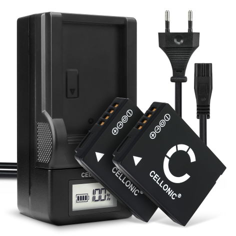 2x Battery for Leica V-LUX 20, 30, 40 BP-DC7 (890mAh, 3.7V) + Charger from CELLONIC