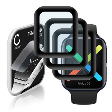 3x CELLONIC Screen Protector for Oppo Watch - 46mm Fitness Tracker Smart Watch Face Protector - 3D Full Cover 0,33mm Full Glue 9H Tempered Glass Display Cover Black