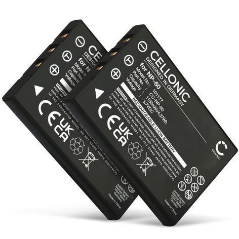 2x Battery for JAY-tech JayCam DC6000, DC7000; JTC VideoShot HD5 (1180mAh, 3.7V) from CELLONIC