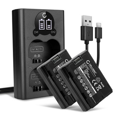 2x CELLONIC® Camera Battery for FujiFilm GFX100S, GFX 50S II, XT4, NPW235 Replacement NP W235 Battery 2250mAh Backup + Dual Charger NP W235