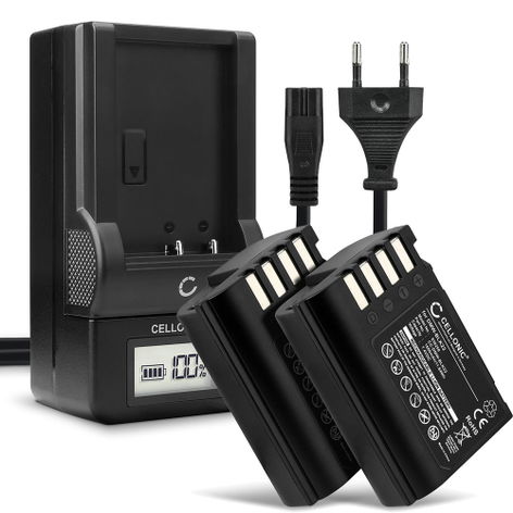 2x Battery for Panasonic Lumix GH5, G9, GH5S, DC-G9 II, DC-GH5 II DMW-BLK22 (1600mAh, 7.4V) + Charger from CELLONIC