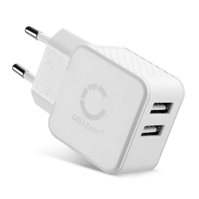 2 Port USB Charger 5V 3.4A 17W Fast Smart Charging Mains Wall Double USB Adapter Outlet Socket 100V-240V for Mobile Phone, Tablet, Speakers, Powerbank - White