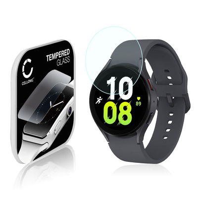 CELLONIC Screen Protector for Samsung Galaxy Watch 5 - 44mm Fitness Tracker Smart Watch Face Protector - 2.5D 0,30mm Full Glue 9H Tempered Glass Display Cover Crystal Clear
