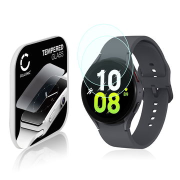 2x CELLONIC Screen Protector for Samsung Galaxy Watch 5 - 44mm Fitness Tracker Smart Watch Face Protector - 2.5D 0,30mm Full Glue 9H Tempered Glass Display Cover Crystal Clear