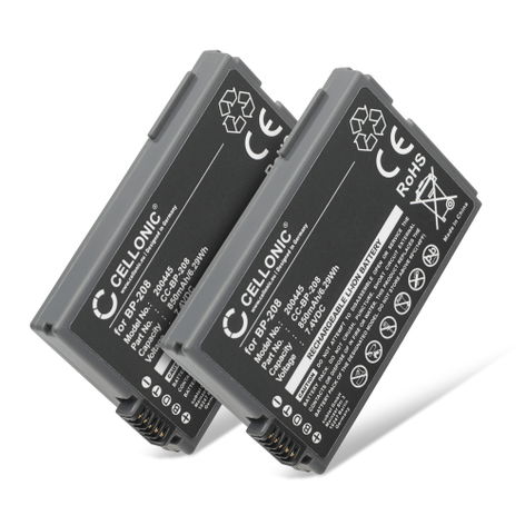 2x Battery for Canon DC10; DC19; DC100; HR10; DC21; DC201; DC95 BP-208 BP-208DG (700mAh, 7.4V) from CELLONIC