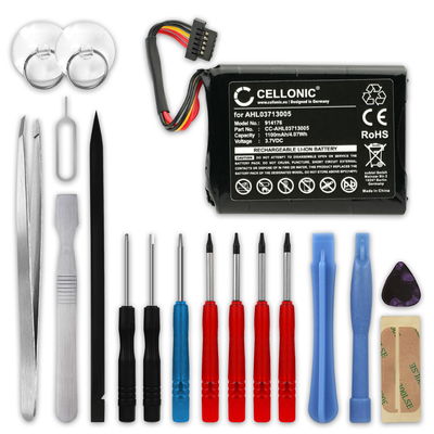 Battery for TomTom Via Live 120, 125, 120 Live Western Europe, GO Live 820 Europe, XL Live, XL 340M Live, XL 340TM Live, 4EL0.001.01, VF3A 1100mAh + Tool-kit 17pcs from CELLONIC