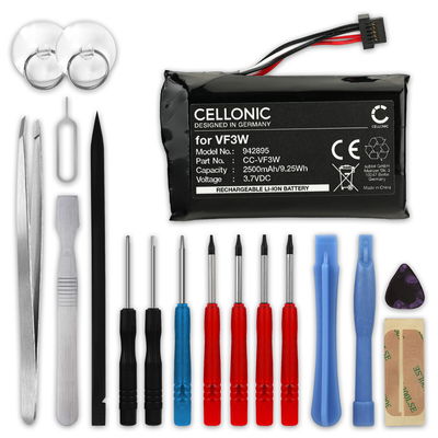 Battery for TomTom Rider 550, 500, 450, 420, 410, 400, 42, 40, VF3W (2500mAh, 3.7v) + Tool-kit 17pcs by CELLONIC