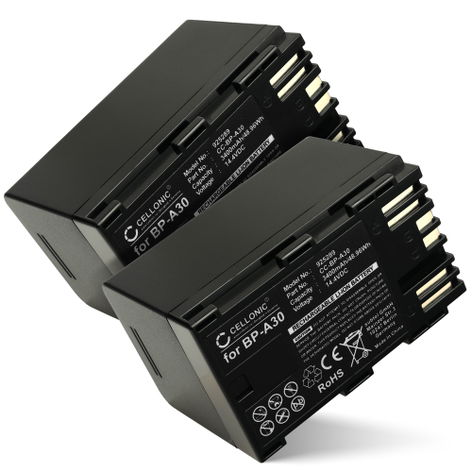 2x Battery for Canon XF605; XF705; CA-CP200L; EOS C200, C200 PL BP-A30 (3400mAh, 14.4V) from CELLONIC