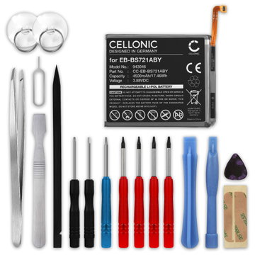 Battery for Samsung Galaxy S24 FE, SCG30, SM-S721, SM-S7210, SM-S721A, SM-S721B, SM-S721B/DS, SM-S721J, SM-S721N, SM-S721Q, EB-BS721ABY (4500mAh, 3.88V) + Tool-kit 17pcs from CELLONIC