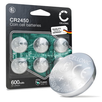 CELLONIC CR2450 Coin Cell Batteries (Lithium, 600mAh, 3V) for Car Keys Garage Door Openers Smart Home Devices - x6-Pack